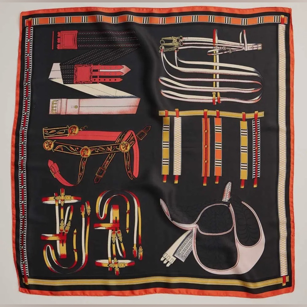 Equestrian Black and Red Design Silky Satin Scarf- New